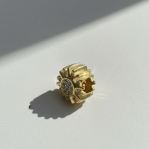 925 STERLING SILVER | Golden Sunflower Pendant | Gemstone Accent Charm | DIY Fit - Picture 2 of 4